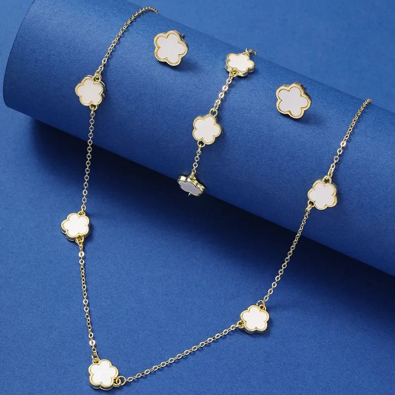 Luxury Clover Flower Jewelry Set – Necklace, Earrings & Bracelet for Women