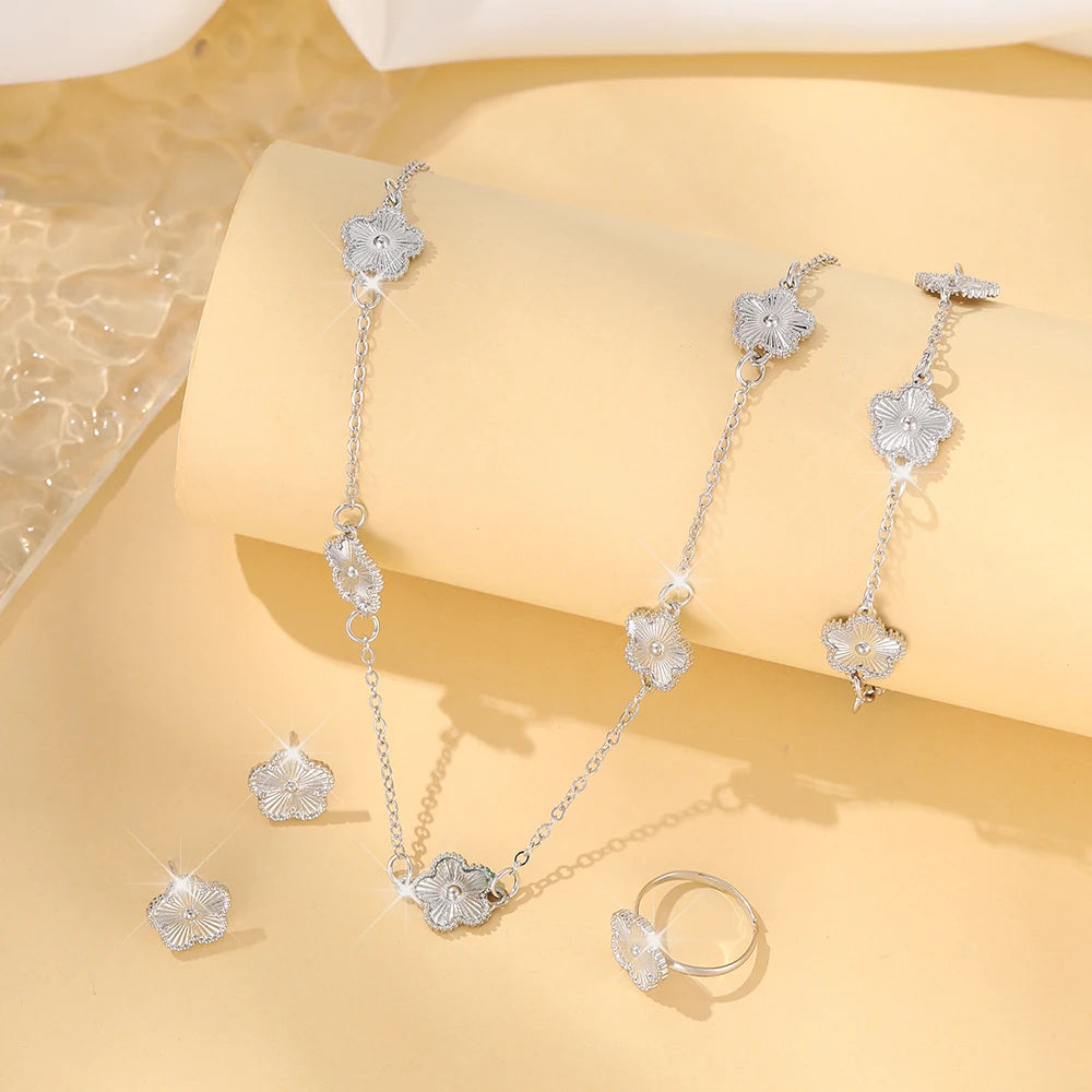 Luxury Clover Flower Jewelry Set – Necklace, Earrings & Bracelet for Women