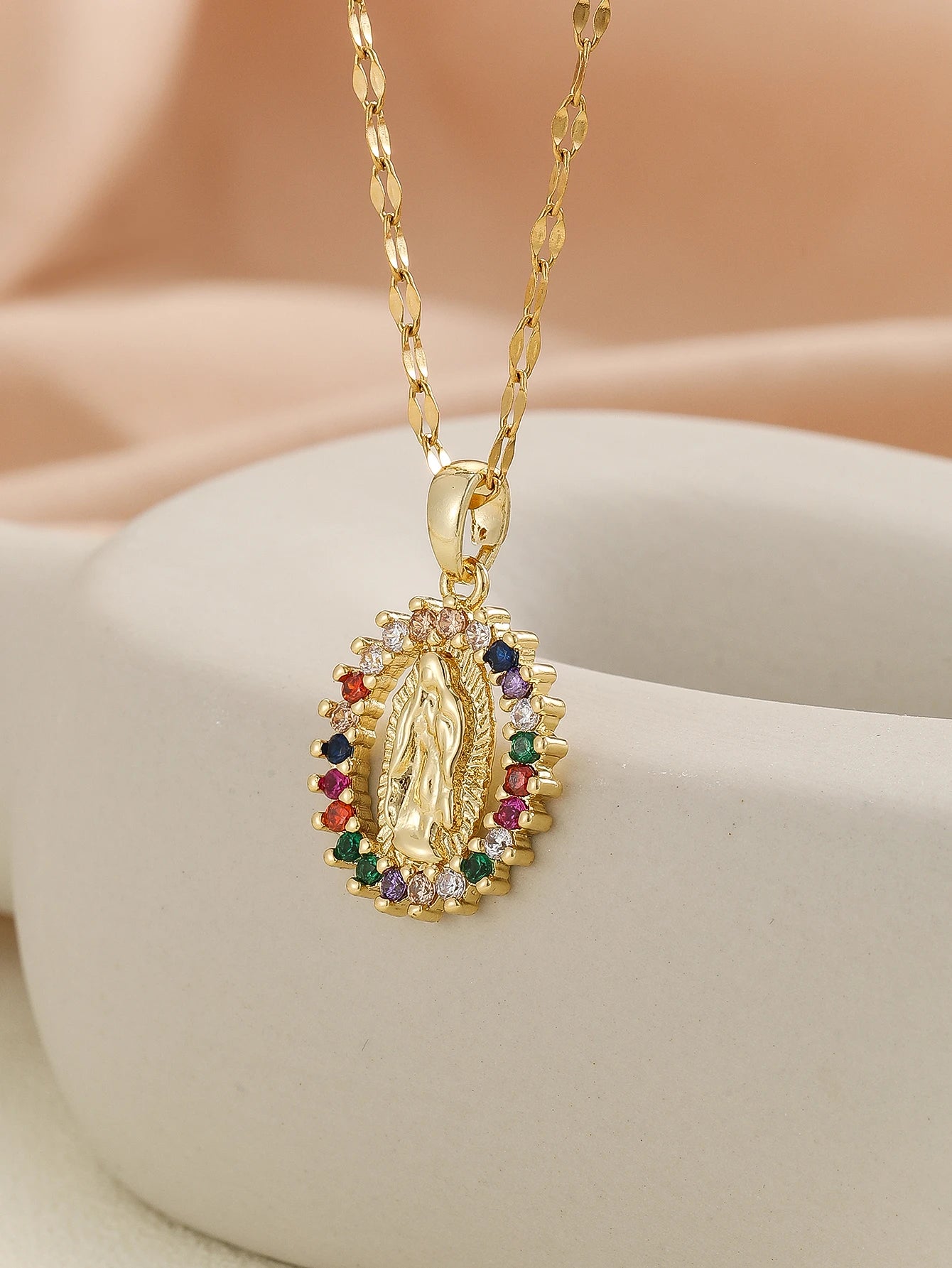 Luxury Zircon Santa Maria Necklace – Colorful Religious Pendant Jewelry