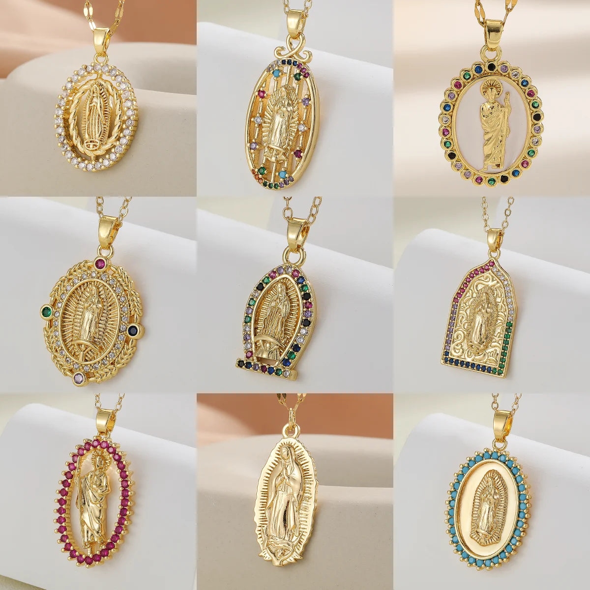Luxury Zircon Santa Maria Necklace – Colorful Religious Pendant Jewelry