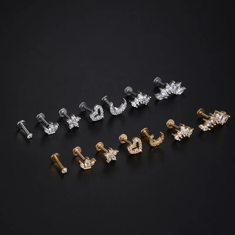 1.2mm Stainless Steel Zircon Heart Flower Piercing Stud – Cartilage & Tragus Jewelry