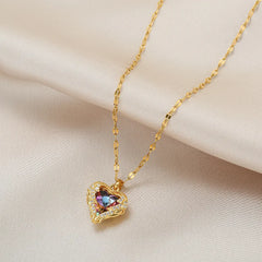 Ocean Heart Crystal Necklace for Women – Colorful Pendant, 316L Stainless Steel