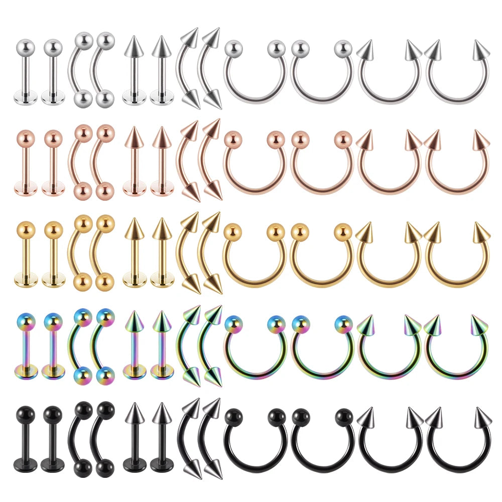 12-Piece Surgical Steel Piercing Set – Multi-Color Ear, Nose & Body Jewelry