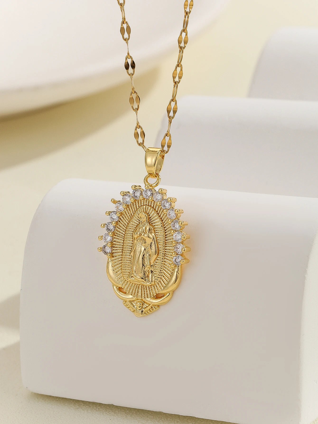 Luxury Zircon Santa Maria Necklace – Colorful Religious Pendant Jewelry