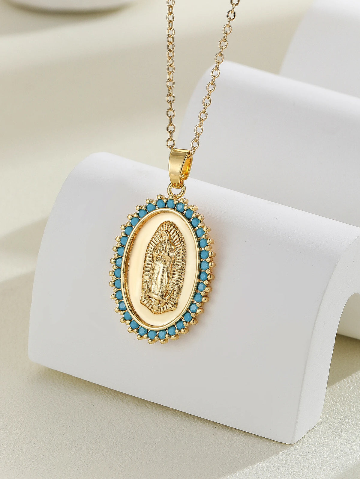 Luxury Zircon Santa Maria Necklace – Colorful Religious Pendant Jewelry