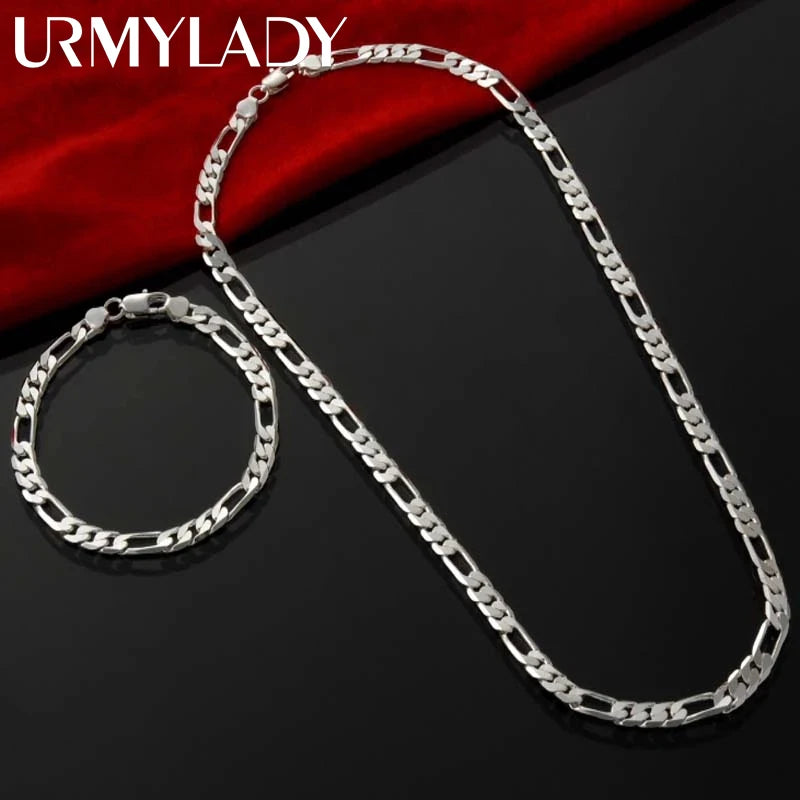 25 Sterling Silver 4mm Chain Jewelry Set – Necklace & Bracelet for Men & Women, Elegant Gift