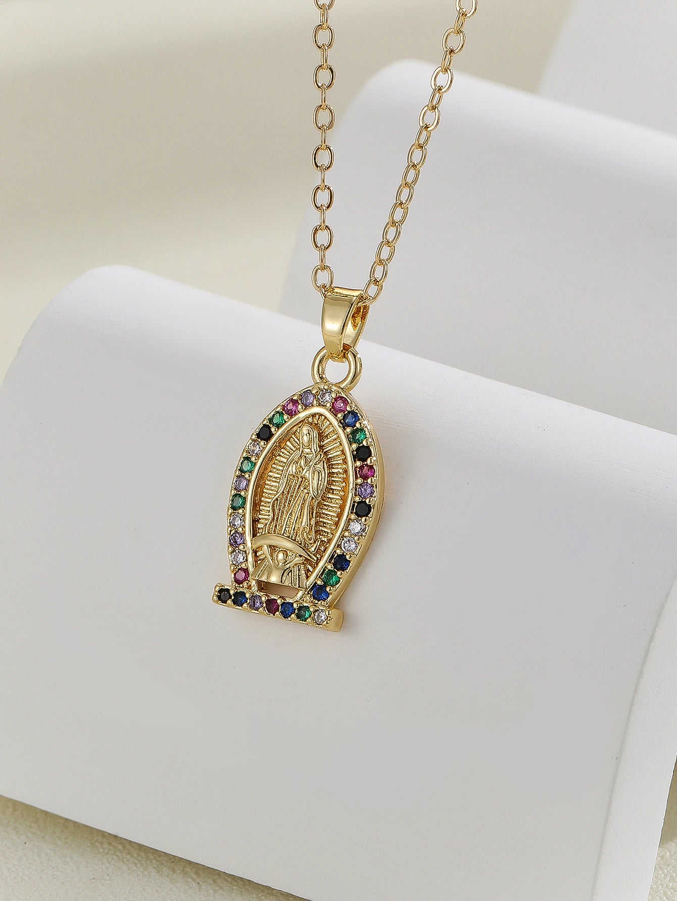 Luxury Zircon Santa Maria Necklace – Colorful Religious Pendant Jewelry
