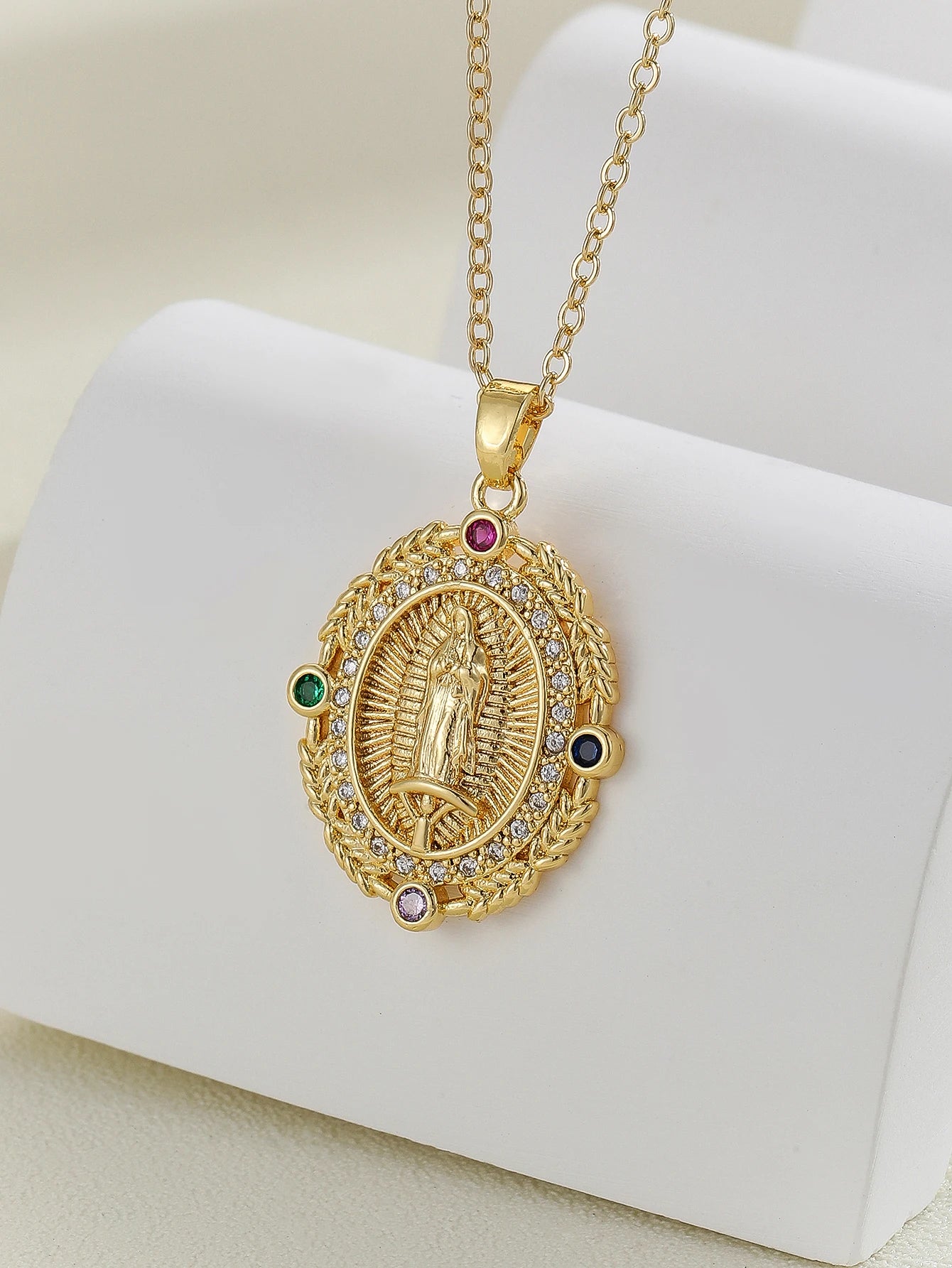 Luxury Zircon Santa Maria Necklace – Colorful Religious Pendant Jewelry