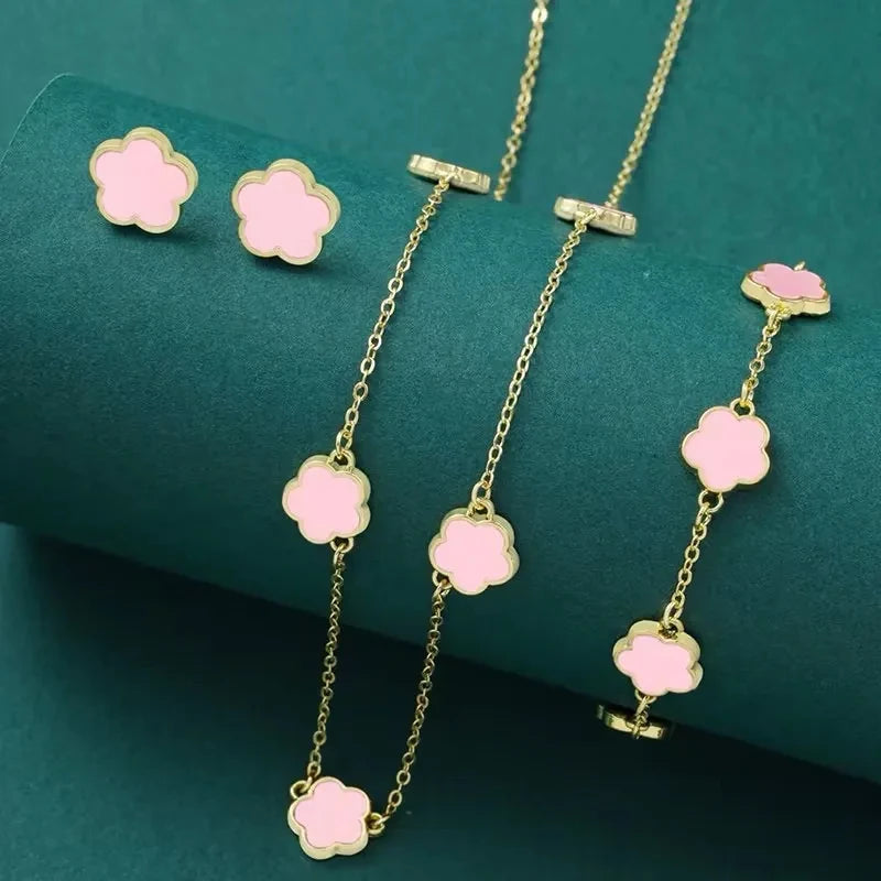 Luxury Clover Flower Jewelry Set – Necklace, Earrings & Bracelet for Women