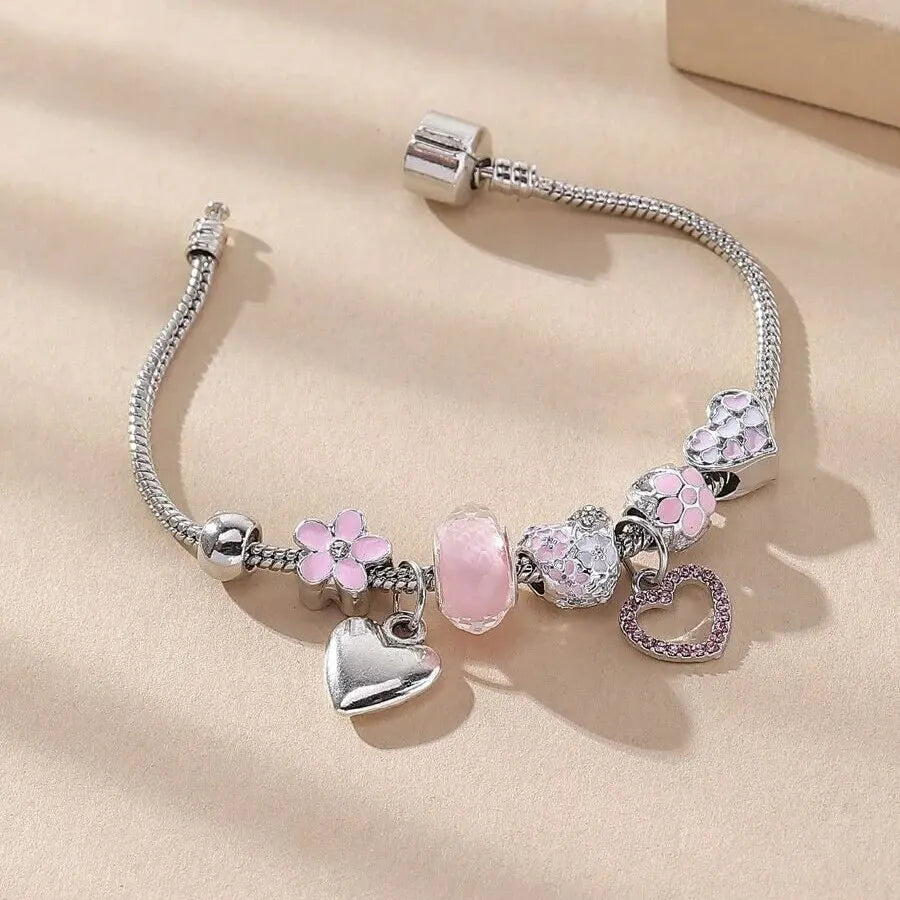 Luxury Heart Flower Charm Bracelet