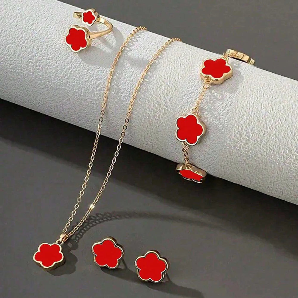 Luxury Clover Flower Jewelry Set – Necklace, Earrings & Bracelet for Women