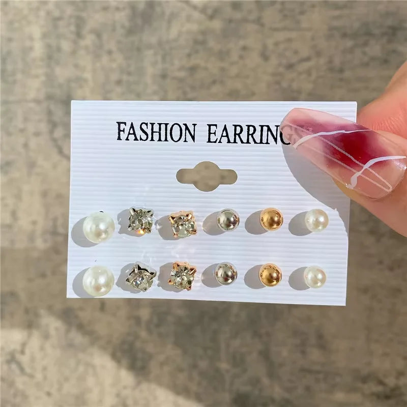 Vintage Geometric Hoop Earrings Set – Pearl Gold Boho Jewelry for Women