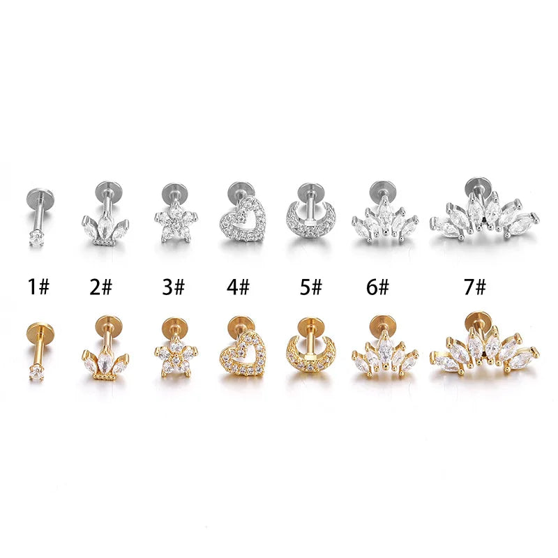 1.2mm Stainless Steel Zircon Heart Flower Piercing Stud – Cartilage & Tragus Jewelry