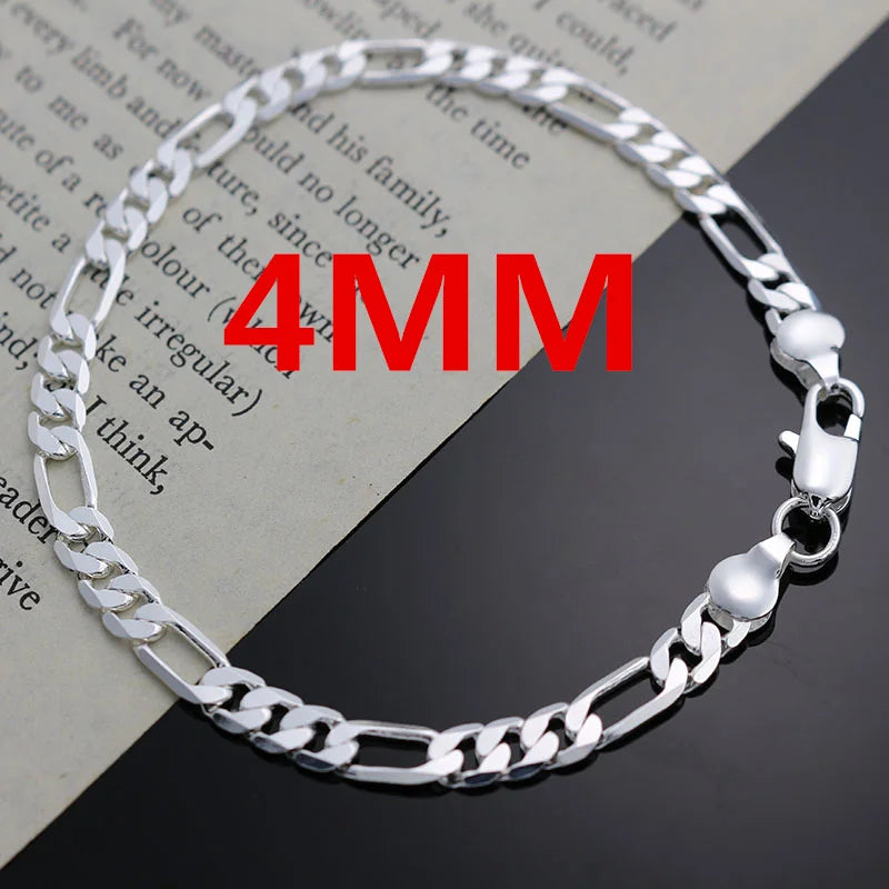 25 Sterling Silver 4mm Chain Jewelry Set – Necklace & Bracelet for Men & Women, Elegant Gift