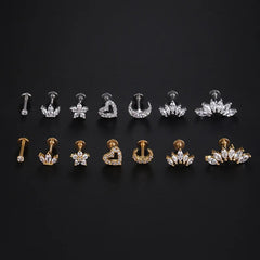 1.2mm Stainless Steel Zircon Heart Flower Piercing Stud – Cartilage & Tragus Jewelry