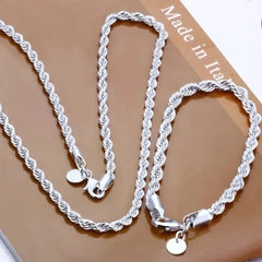 Luxury 4mm Twisted Rope Jewelry Set – Necklace & Bracelet 2-Piece Unisex
